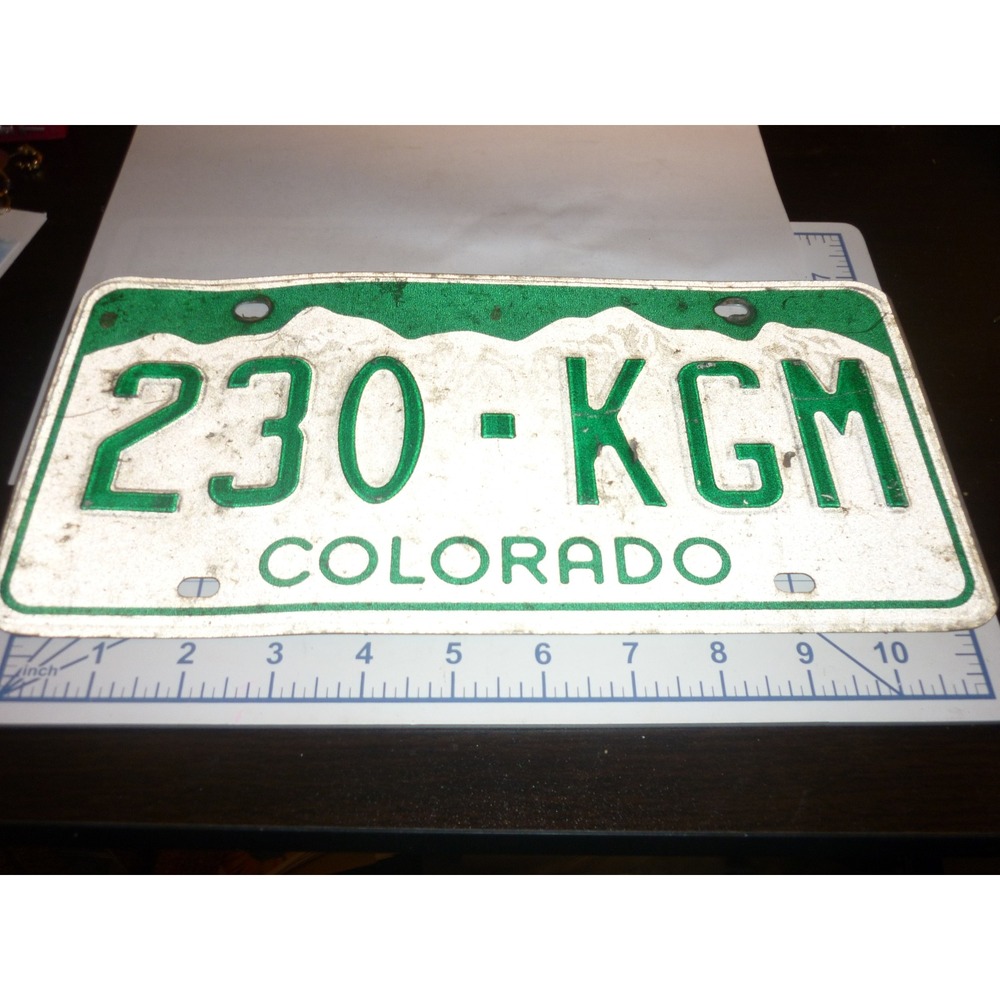 Colorado License Plate 230 KGM Mountains Green White Vintage‎